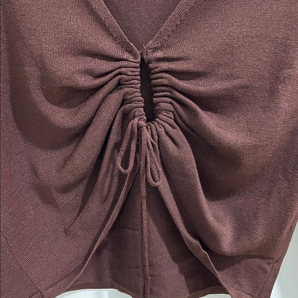 NWT Mango MNG Women’s Knit Top Large Chocolate Brown Tie Front Cardigan Cropped - Picture 7 of 8